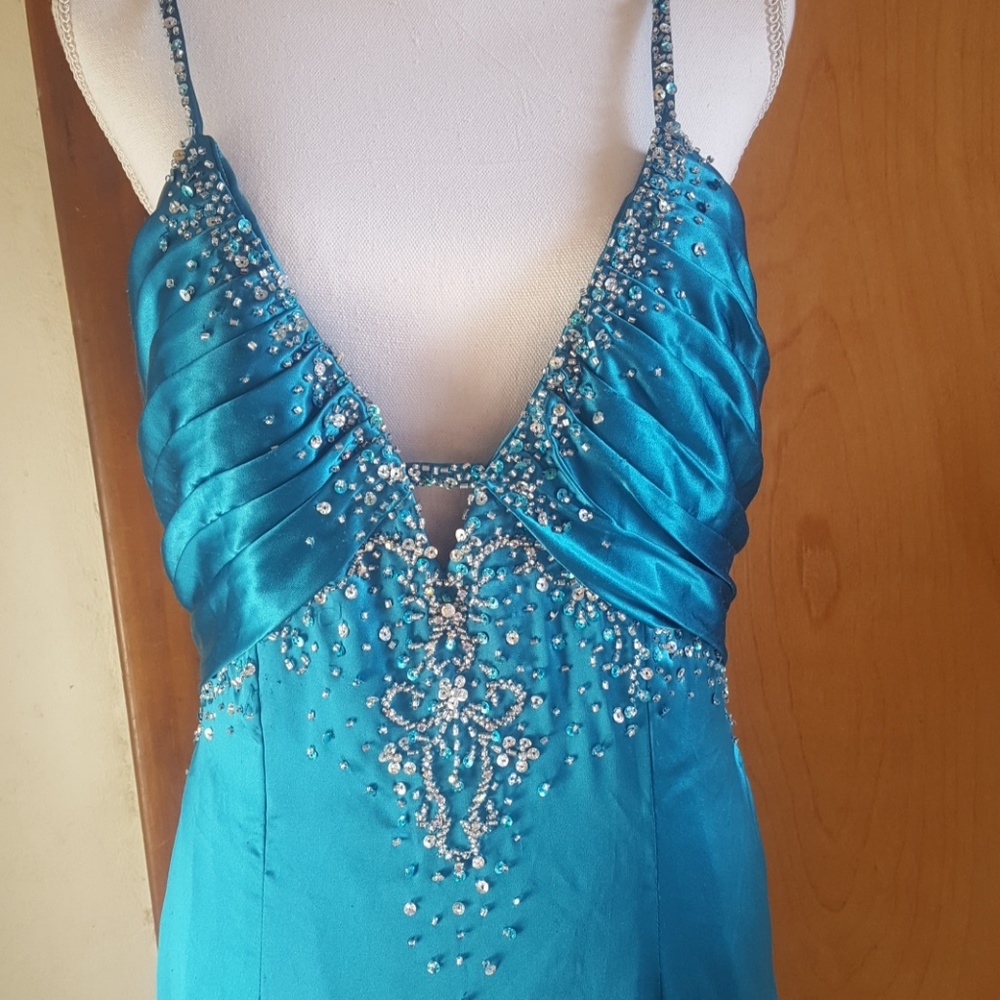 Teal Formal Dress with Beads and Sequins